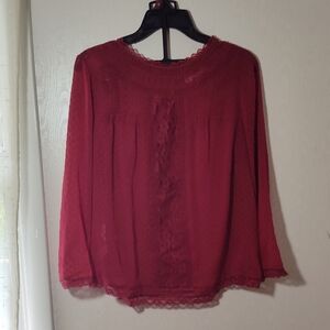 Mango Deep Red Lace Blouse